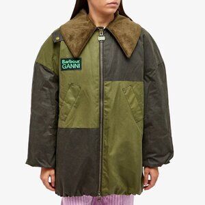 NWT Barbour x Ganni Tartan Waxed Cotton Bomber Jacket Green Size 6